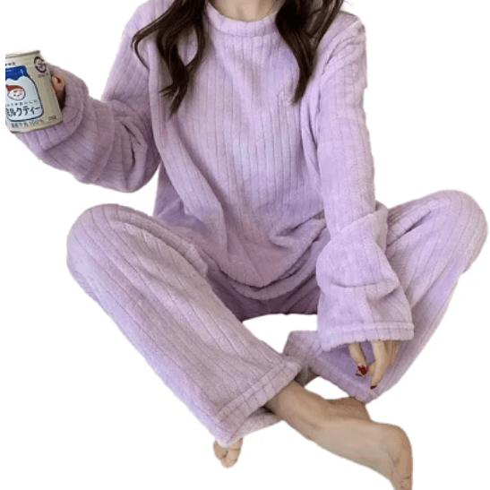 Autumn Winter Coral Fleece Home Wear Pajamas Suit For Women - Violet