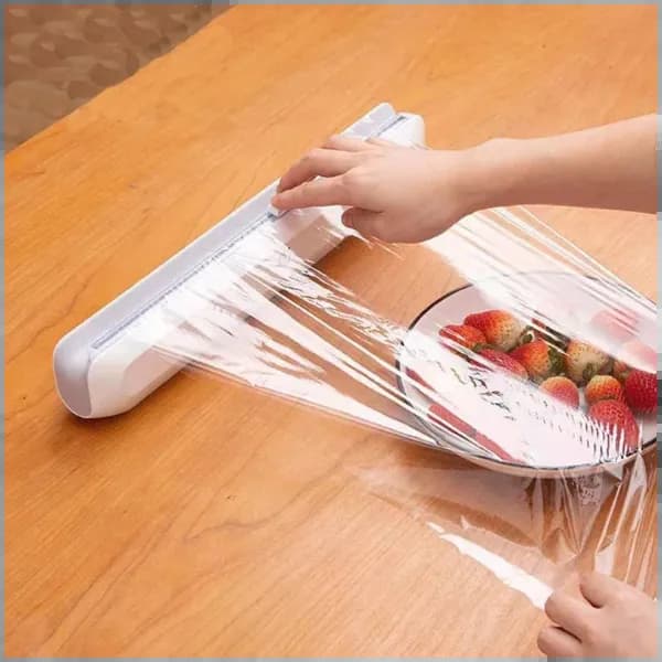 Generic Plastic Food Wrap Dispenser With Slide Cutter Adjustable Cling Film Cutter