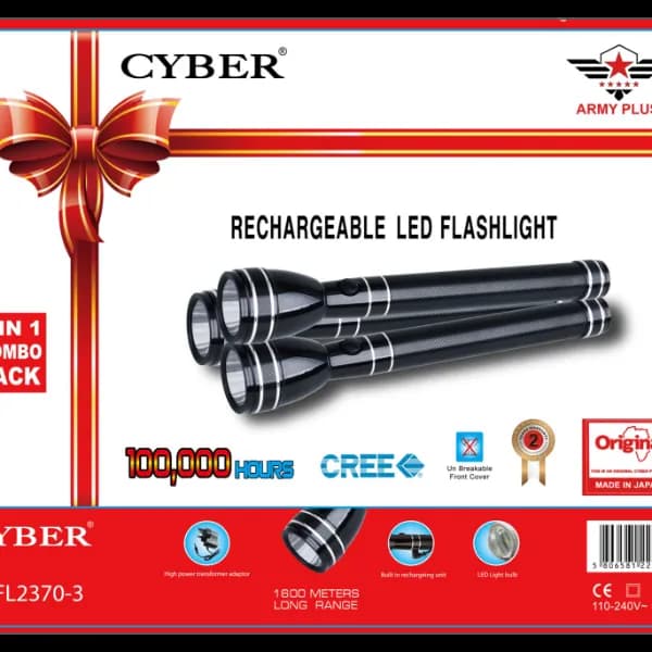 3 In 1 Rechargeable Led Stainless Steel Flashlight Black 3 Modes