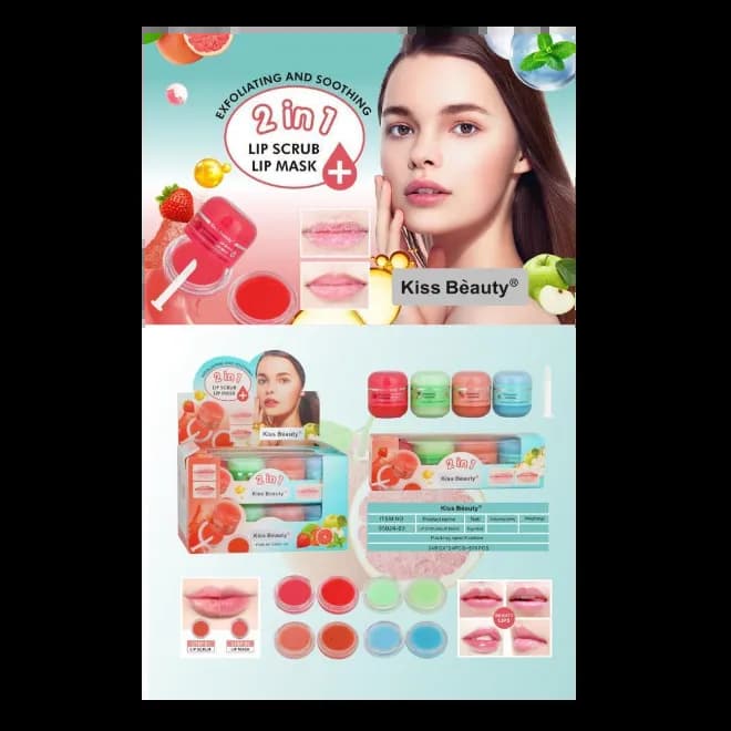 Kiss Beauty 2 In 1 4 Pieces Sets Lip Scrub And Lip Mask Sets