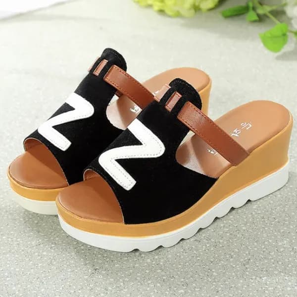 Women Loafers Non Slip Thick Bottom Fashion Wedge Sandals Eu 36 - Black