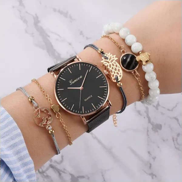 Jongo 6Pcs Set Luxury Ladies Watch Women Simple Bracelet