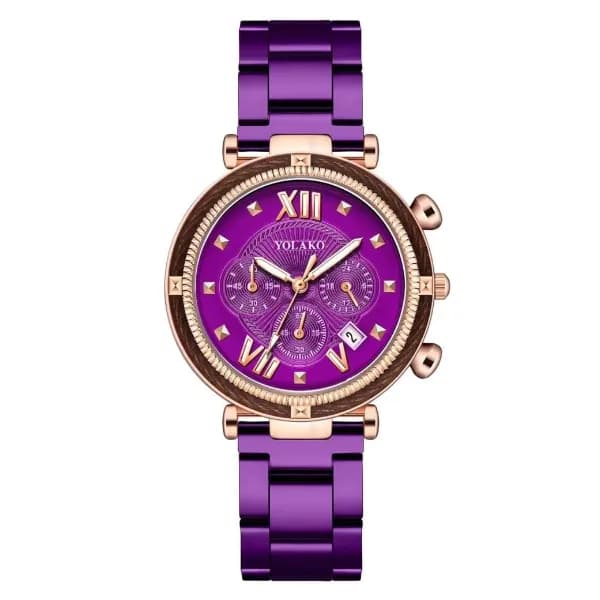 Starry Sky Analog Watch With Stainless Steel Strap For Women - Purple