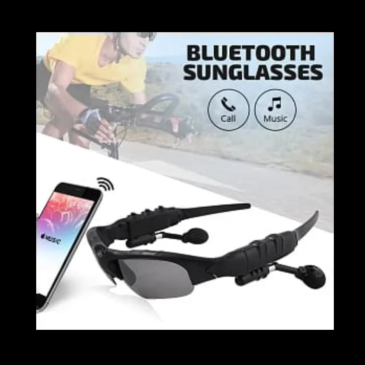 Sunshade Bluetooth Stylish Sporty Earphones Sunglasses - Rechargeable, Black