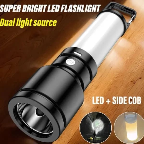 Generic High Power Led Flashlight Rechargeable Camping Lamp Lantern With Side Light Waterproof Outdoor Portable Light With Tail Hook