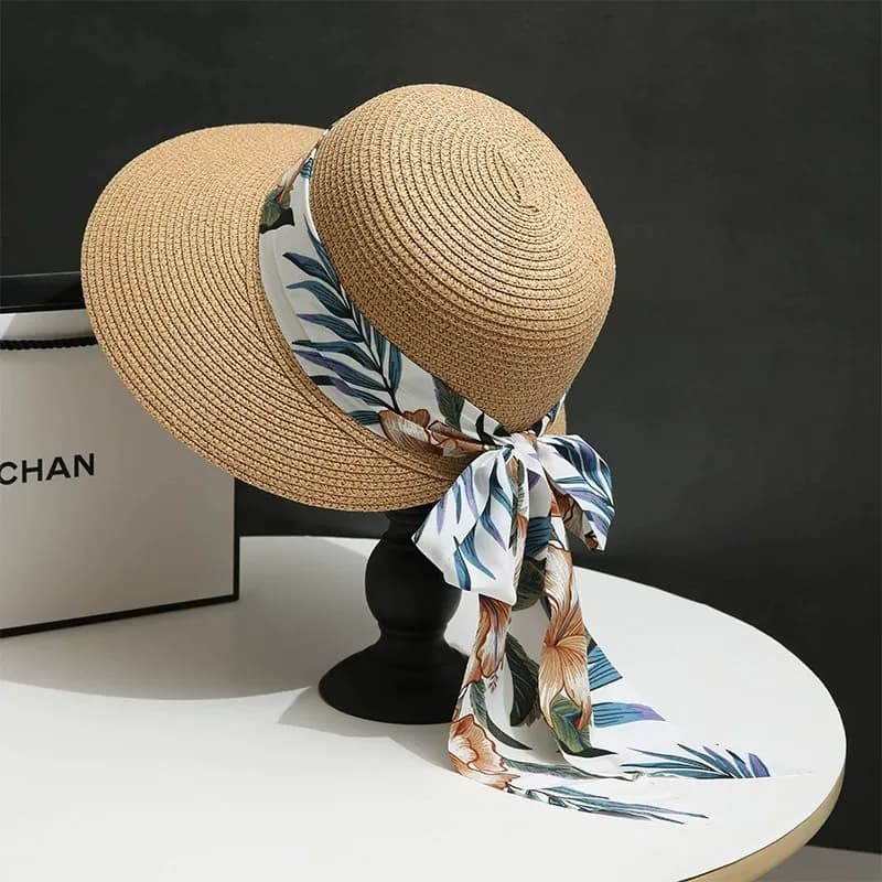 Straw Hat Beach Foldable Sun Protection Beach Hat ( Brown )