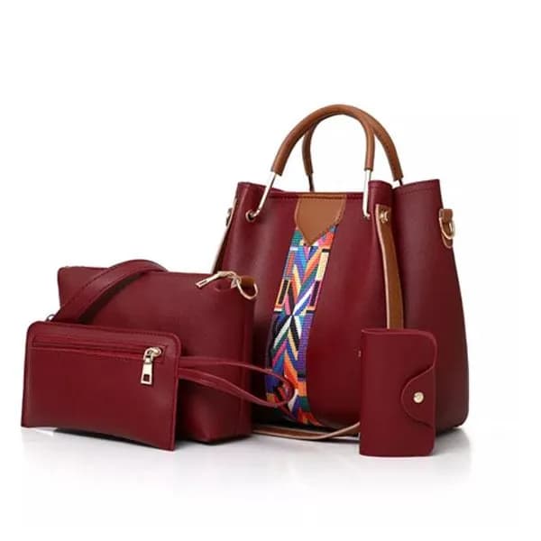 Ladies Luxury Bag 4 Pcs Set Ja081 - Red