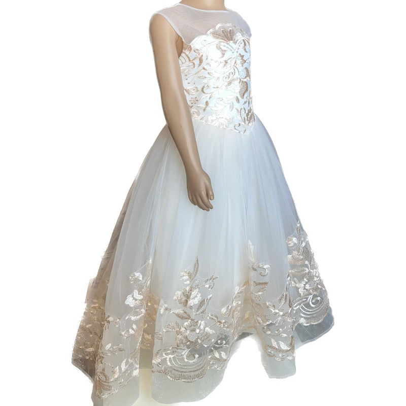 White Dress Designed With Golden Color - (5-4) Years