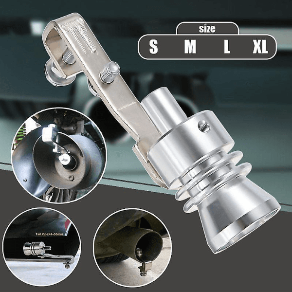 Universal Motorbike Turbo Whistle Pipe Car Exhaust Sound Muffler Large- Silver