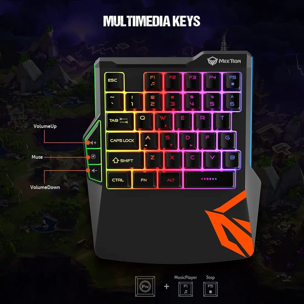 Meetion Mt-Kb015 One-Handed Wired Rgb Gaming Keyboard 