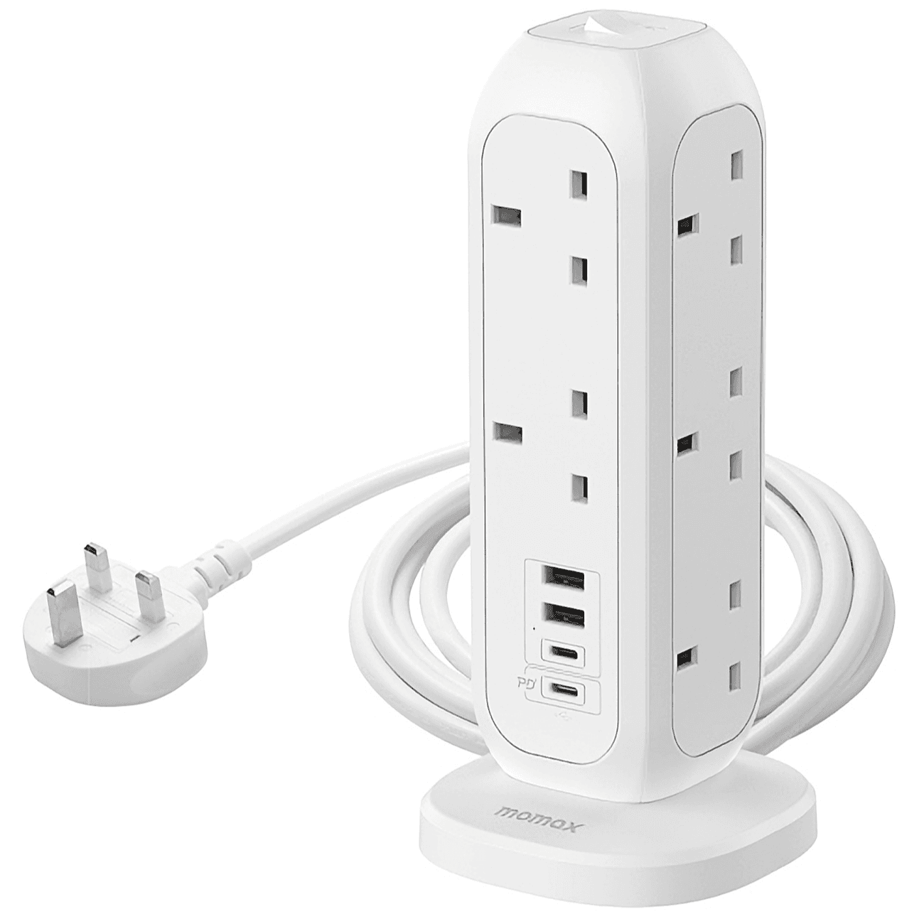 توصيلة Momax Oneplug مع 11 مدخل ثلاثي و 4 مداخل Usb / شحن Pd سريع / تصميم يوفر مساحة