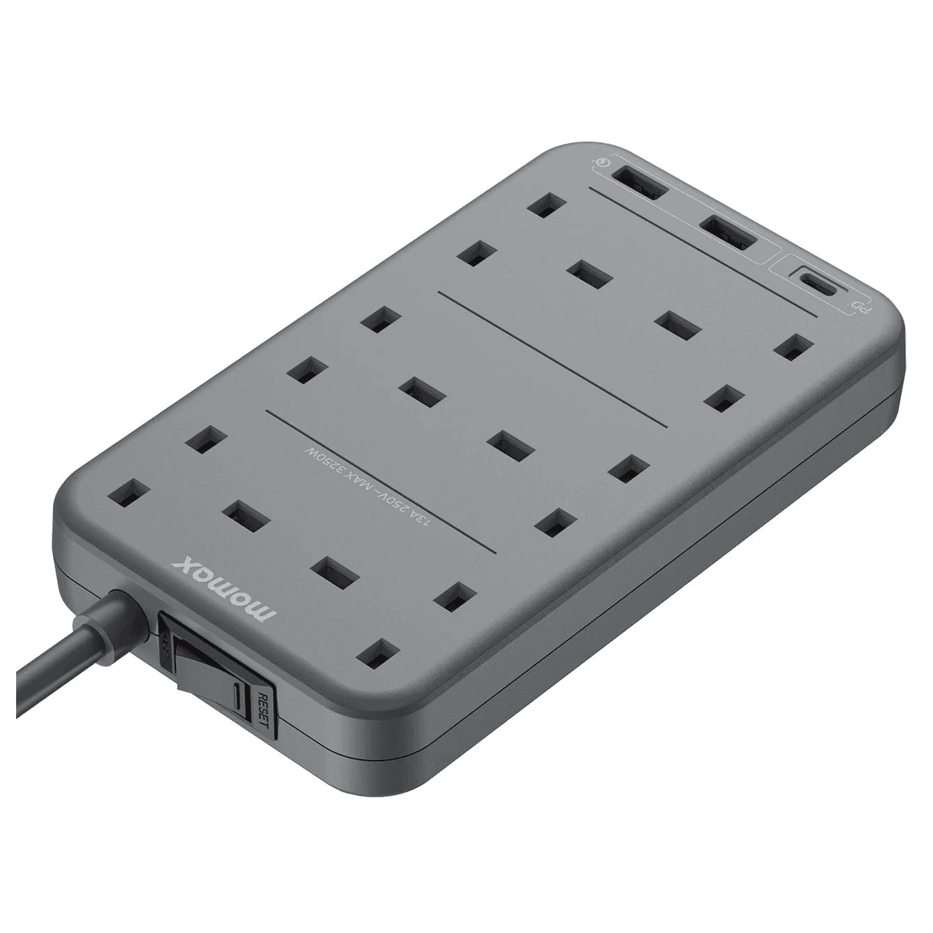 توصيلة Oneplug من Momax / تعطيك 6 مداخل ثلاثية Ac + مدخلين تايب سي + مدخل Usb / اسود