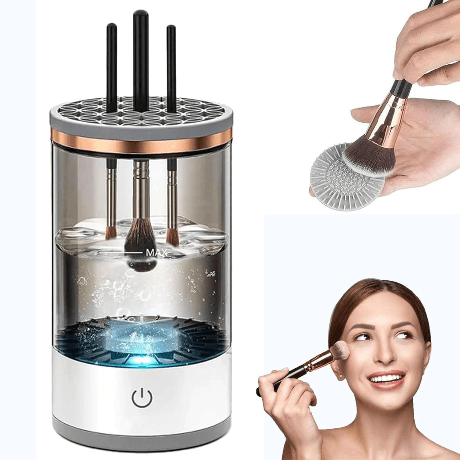 Electric Makeup Brush Cleaner,Pro Cosmetic Brush Cleaner,Automatic Electric Makeup Brush Cleaner With Brush Clean Mat For All Of Makeup Brushes