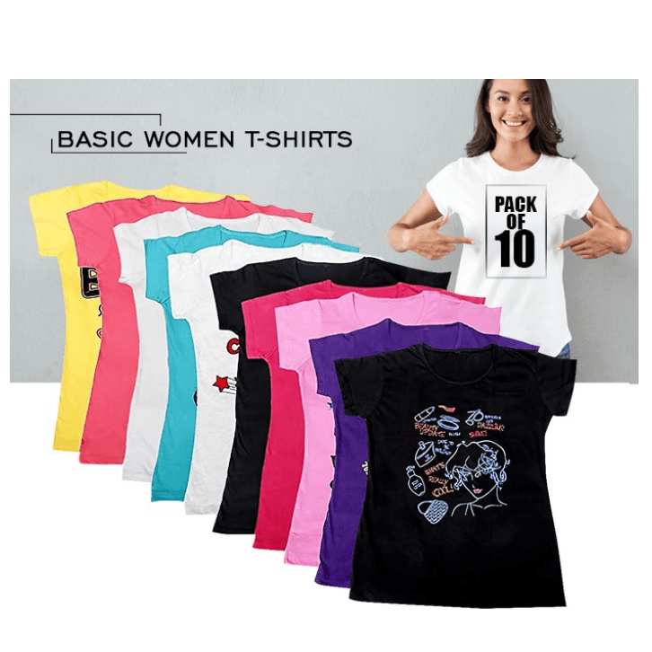 Fn-Pack Of 10 Pieces Basic Women T-Shirts - Xl