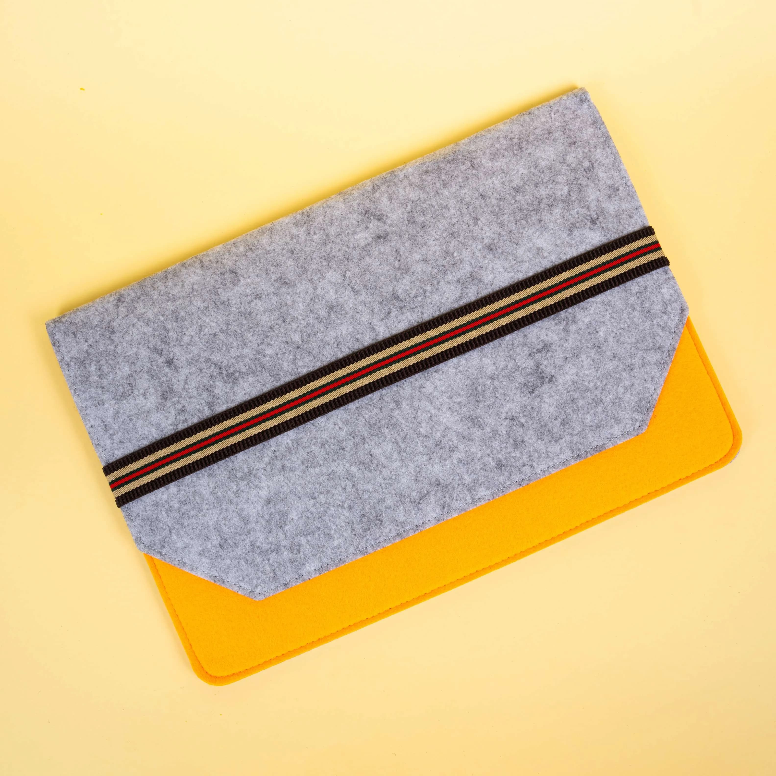 Felt Document Case / Organiser In Gray And Orange With Colorful Stripes (Buy 1 Get 1 Free)