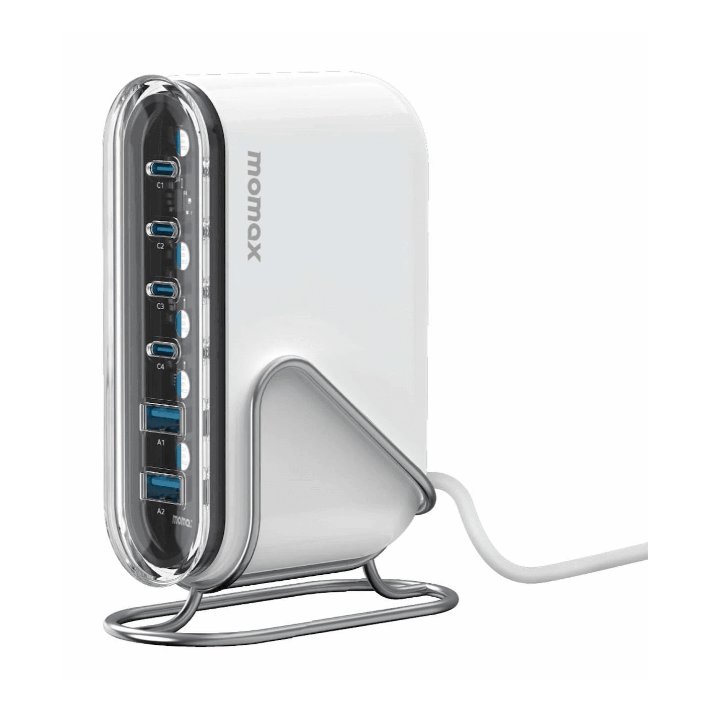 شاحن Momax Gan بقوة 120 واط / مع اربع مداخل تايب سي و مدخلين Usb