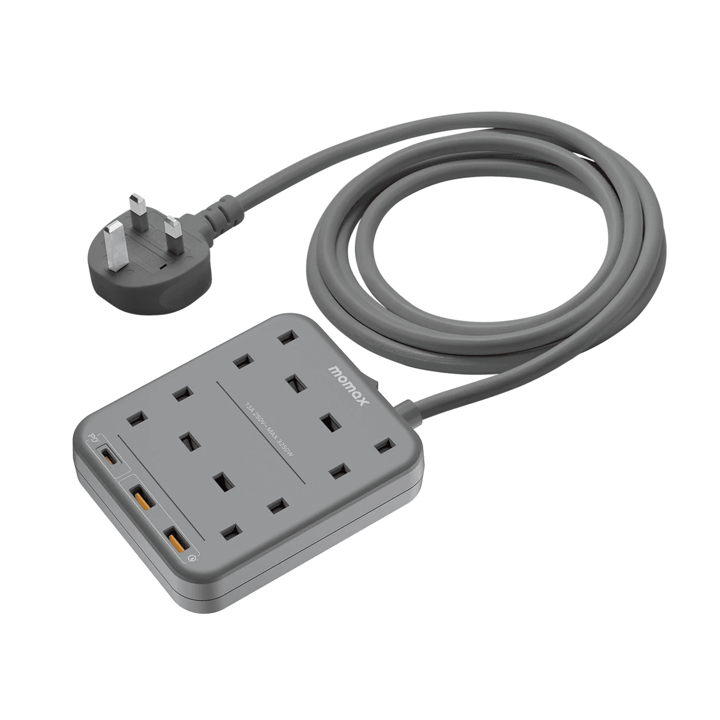 شاحن Oneplug من Momax / مع 4 مداخل كهرباء ثلاثية + 2 تايب سي + مدخل Usb / قوة 20 واط / اسود
