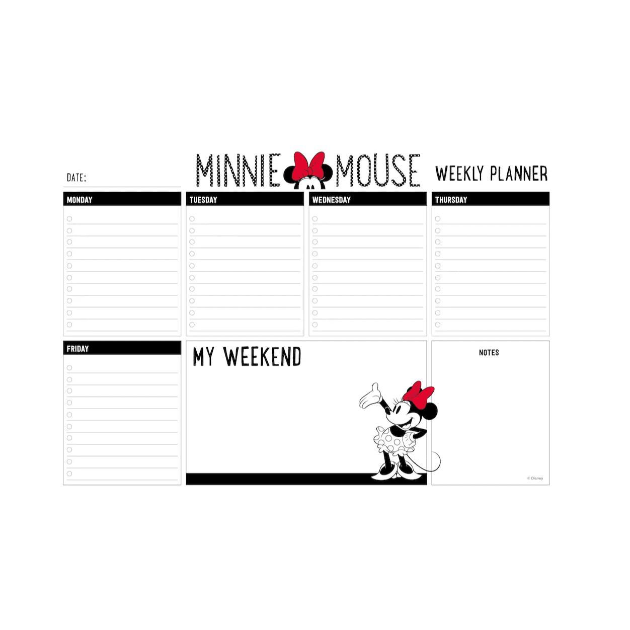 WEEKLY PLANNER NOTEPAD A4 MINNIE MOUSE ROCKS THE DOTS