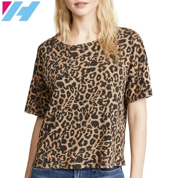 Womens Trendy Round Neck 9044 Leopard Print Daily Wear Comfy T-Shirt - Free Size