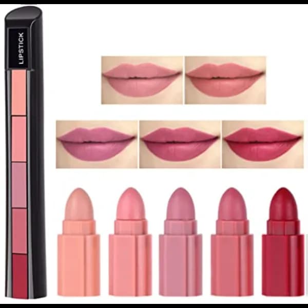 5 In 1 Lipstick Set Non Stick Long Lasting Waterproof Velvet Matte Finish