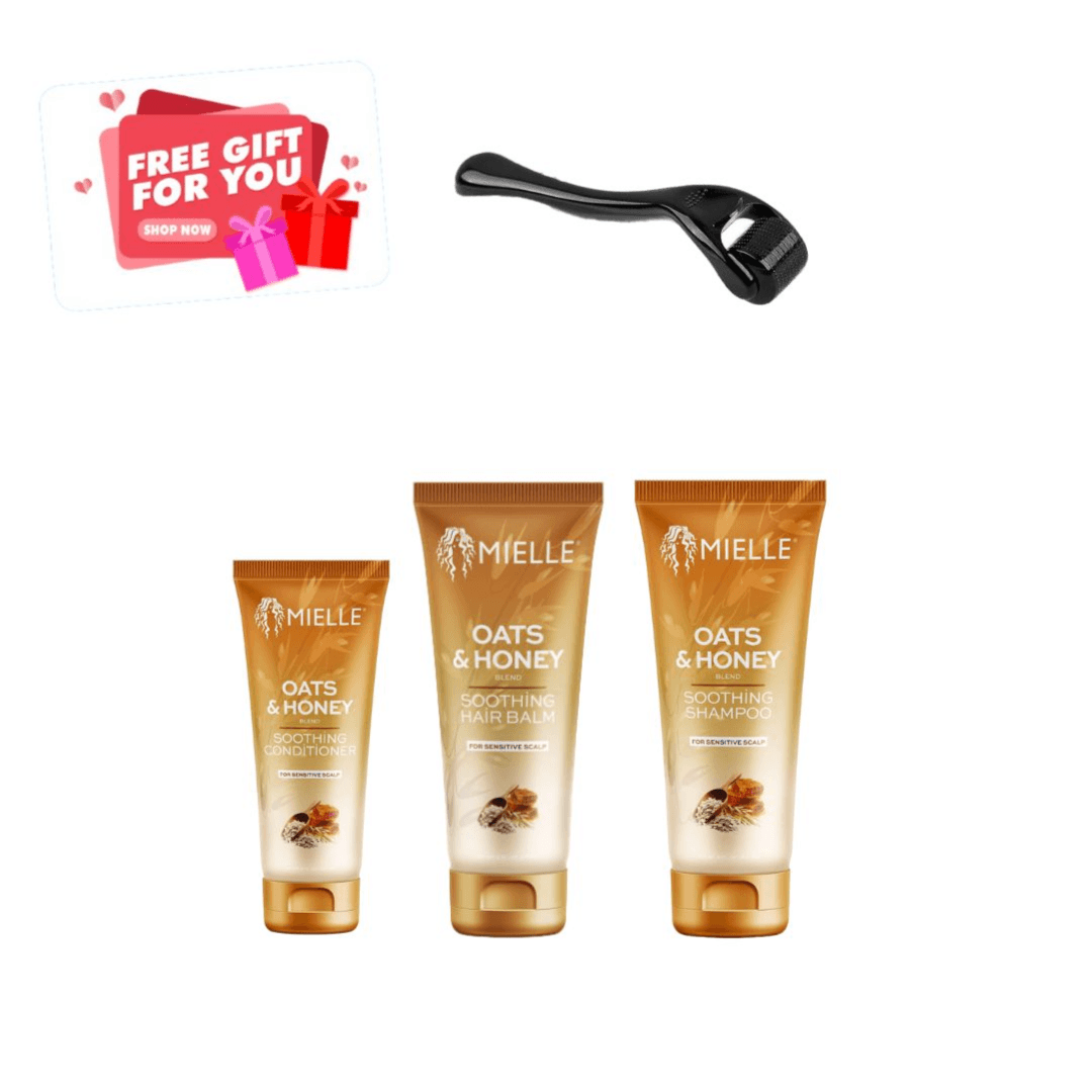 مجموعة عناية الشعر بالشوفان والعسل من Mielle مع هدية أسطوانة ديرما، تتضمن (شامبو، بلسم، مرهم الشعر).