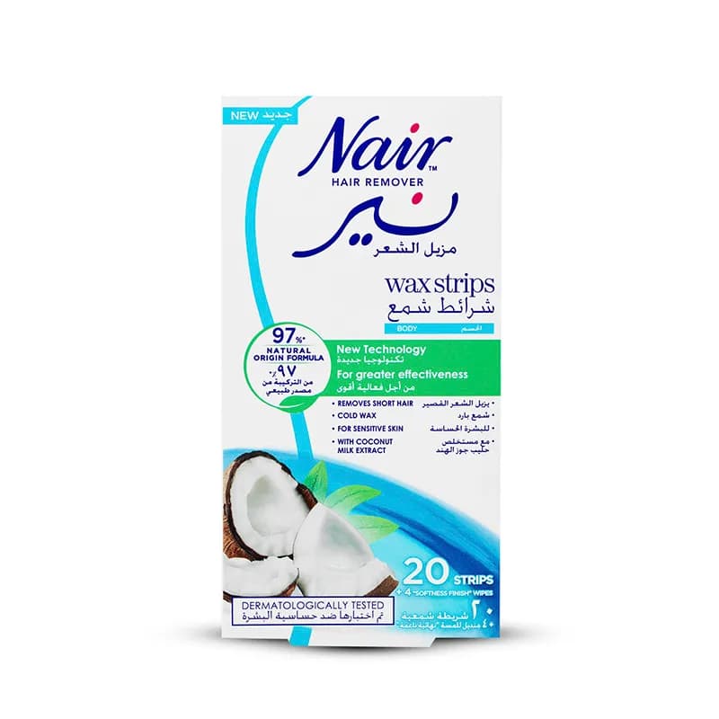 Nair Hair Removal Cold Wax Strips With Coconut Milk Extract (20 Cold Wax Strips & 4 Finishing Wipes)