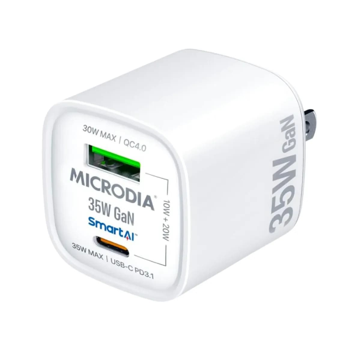 Microdia Nano Wall Charger 35W 2Port 1USB-C & 1USB-A Adapter White