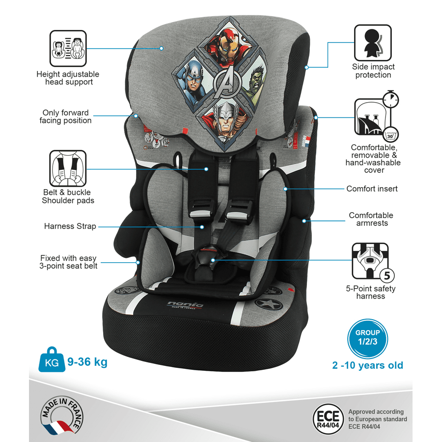 Nania Avengers Heroes Beline Carseat For Group 1/2/3 (Grey)
