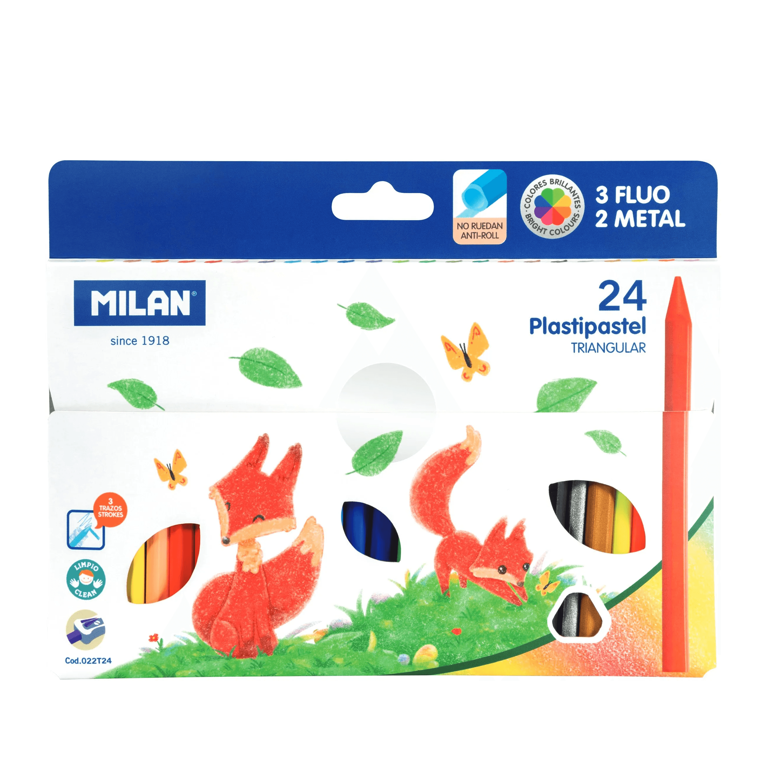Box 24 triangular Plastipastel (contains 3 fluo and 2 metal colours)