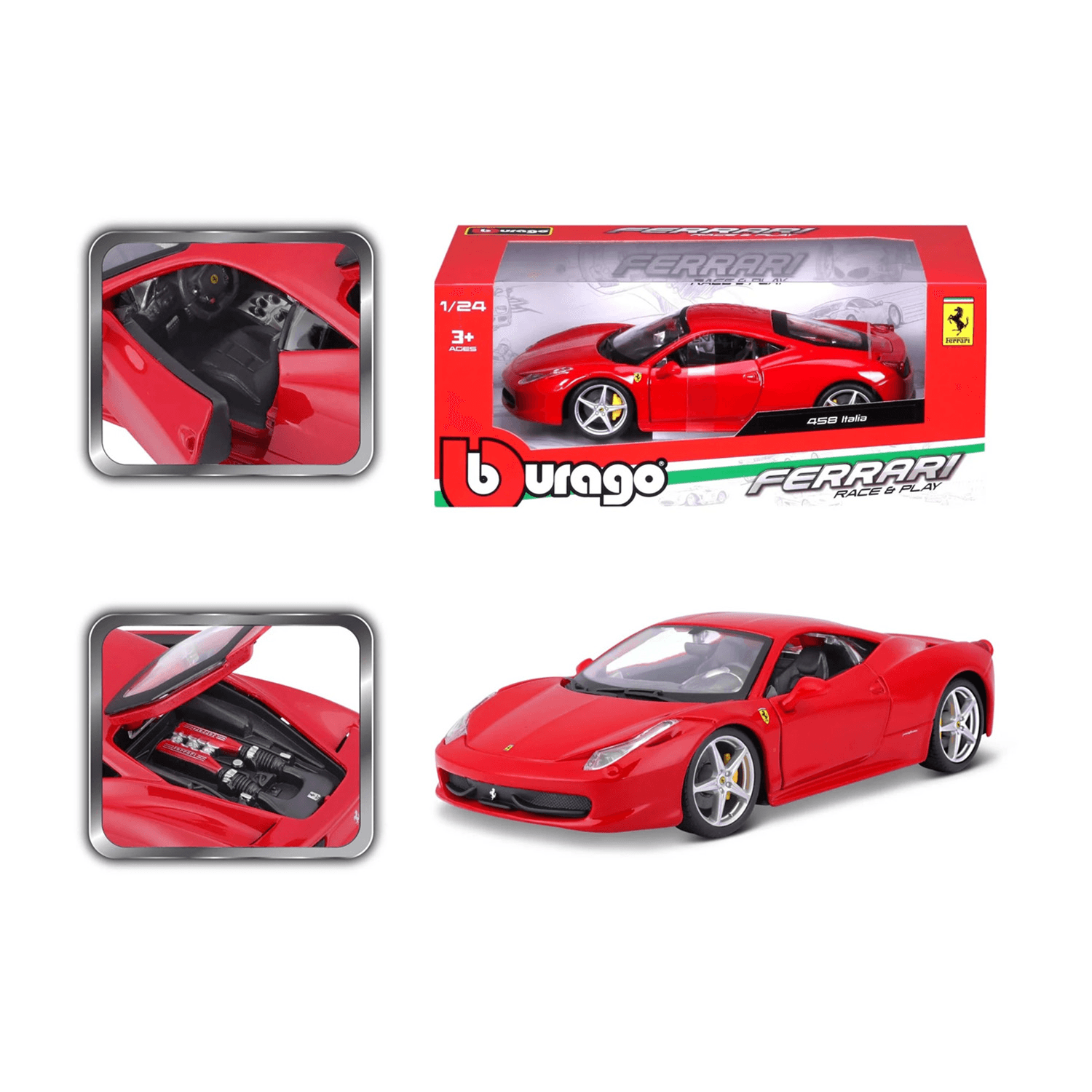 Bburago 18-26003 1/24 فيراري سباق واللعب (بدون موقف) - 458 إيطاليا 47526003
