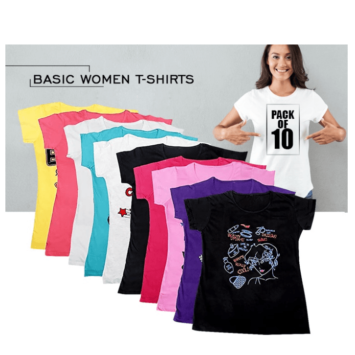 Fn-Pack Of 10 Pieces Basic Women T-Shirts - Large