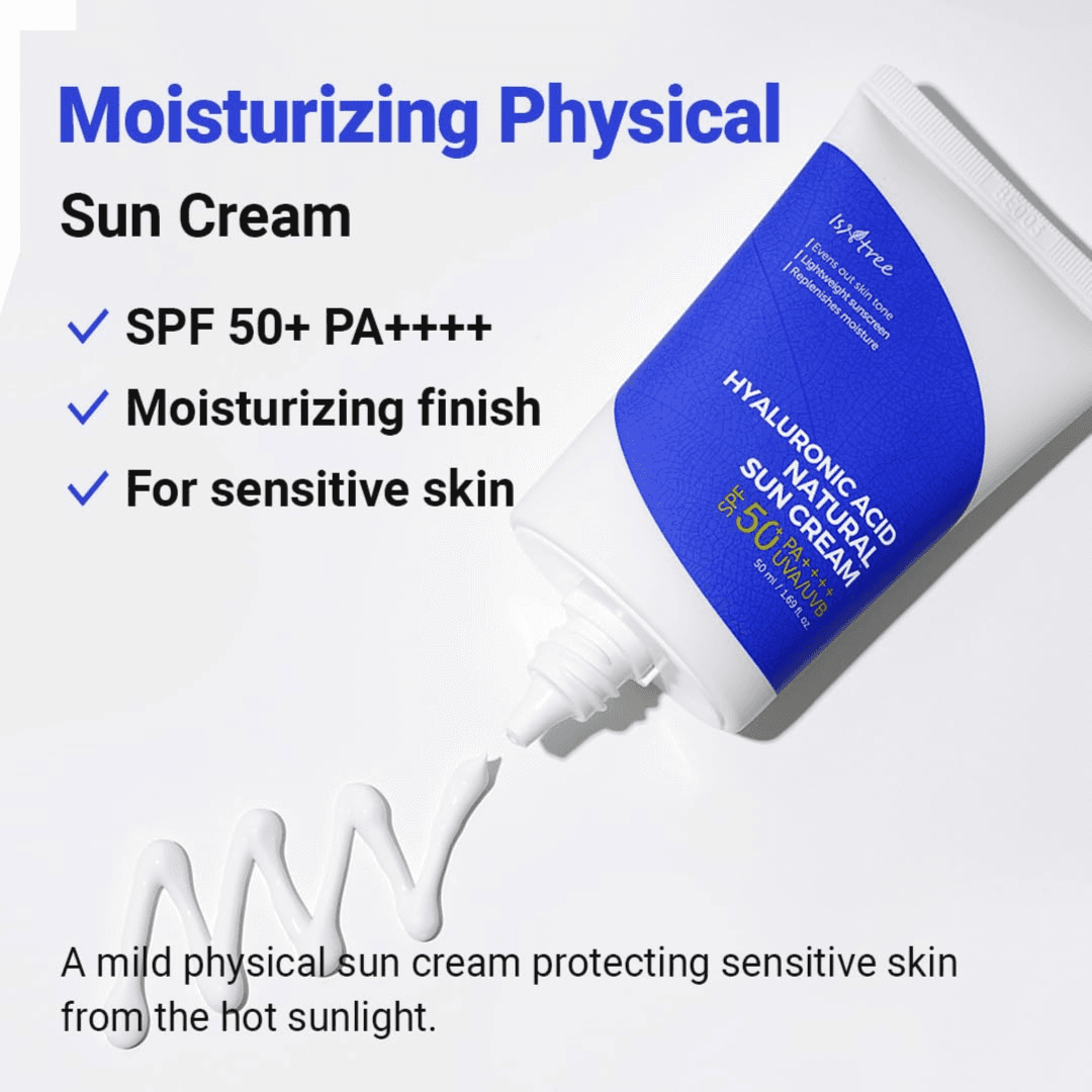 كريم الوقاية الشمسي الطبيعي بحمض الهيالورونيك من إيزنتري، بعامل حماية من الشمس SPF50 وتقييم PA++++، بسعة 50 مل.