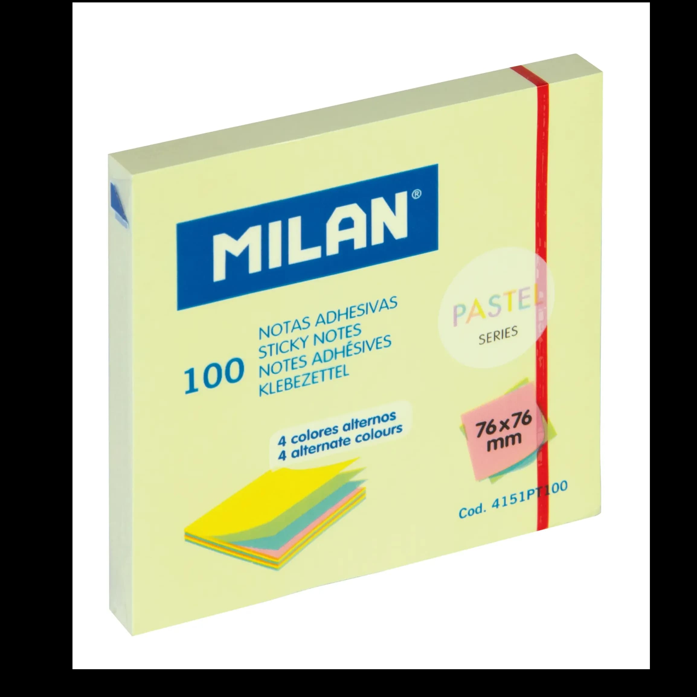 Pad of 100 adhesive notes with alternate colours 76 x 76 mm, Pastel series