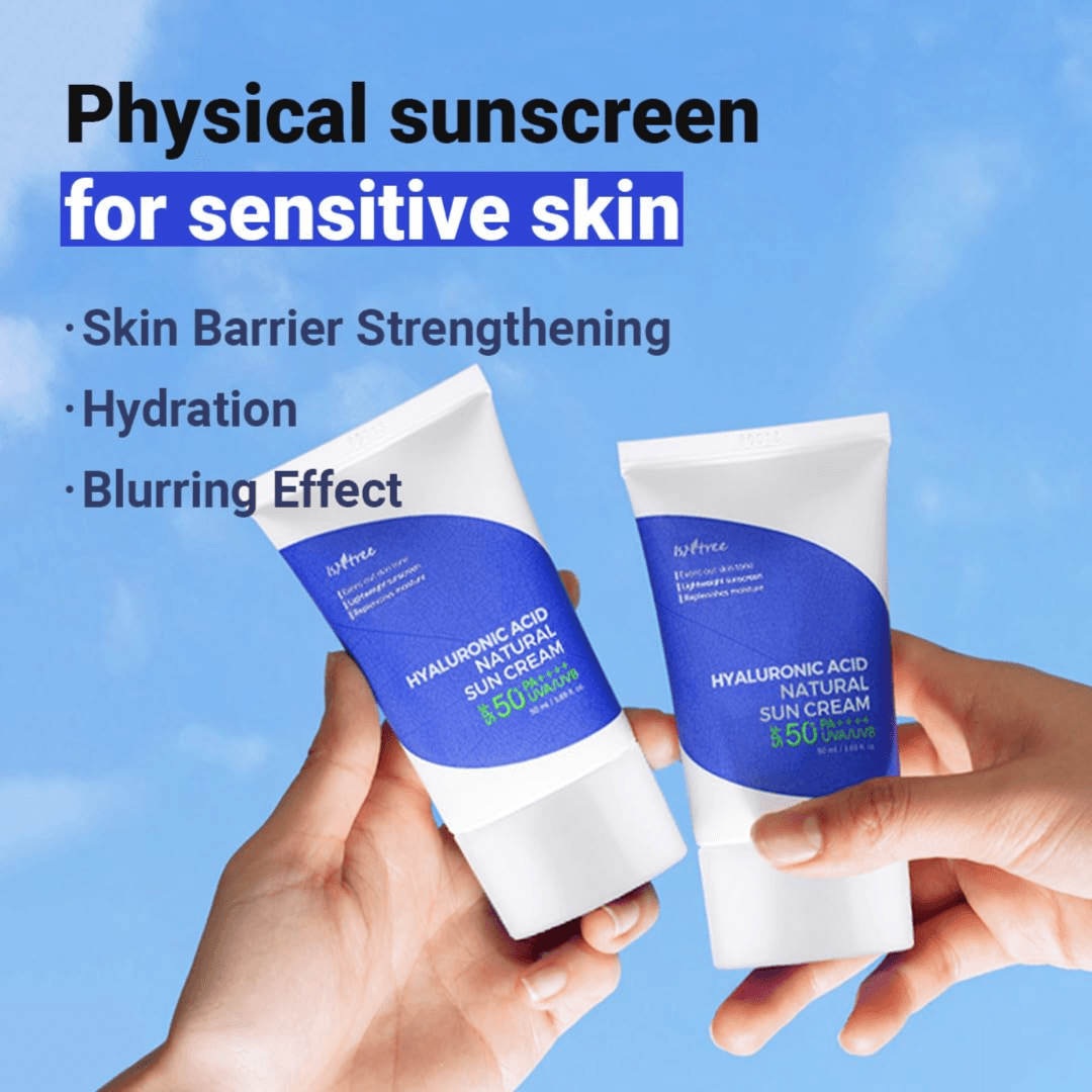 كريم الوقاية الشمسي الطبيعي بحمض الهيالورونيك من إيزنتري، بعامل حماية من الشمس SPF50 وتقييم PA++++، بسعة 50 مل.