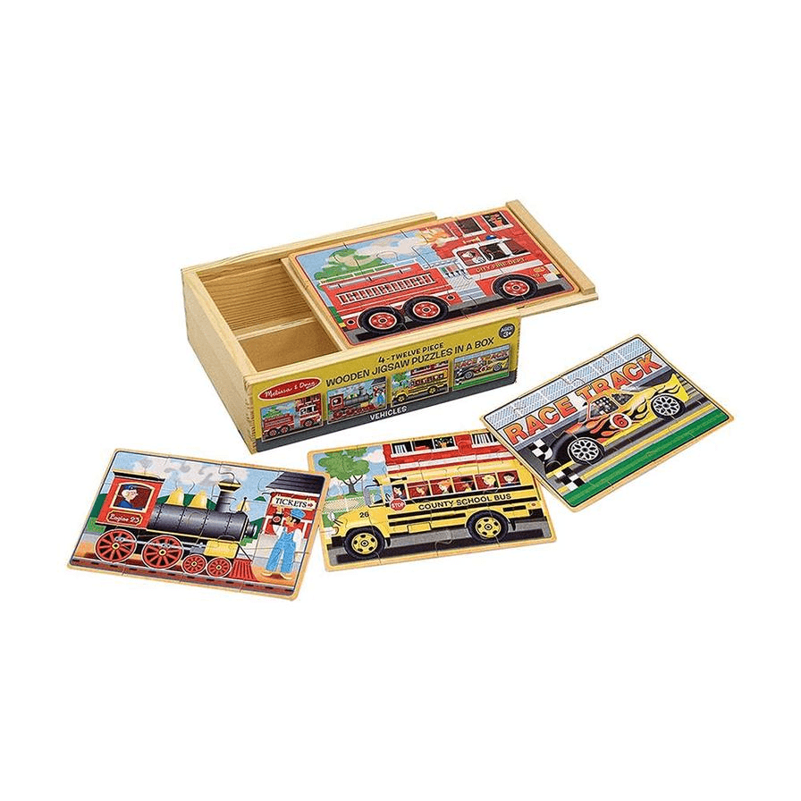 Melissa & Doug Wooden Vehicle Jigsaw Puzzles In A Box Playset