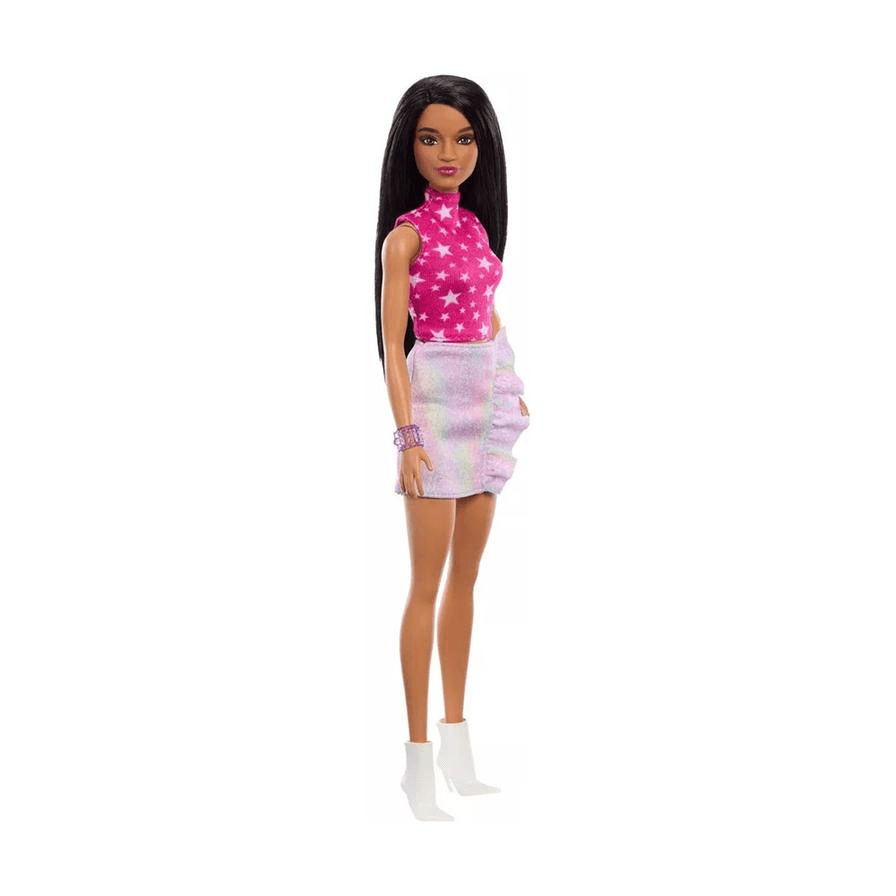 Barbie 65Th Anniversary Fashionistas #215 Black Straight Hair Doll With Iridescent Skirt