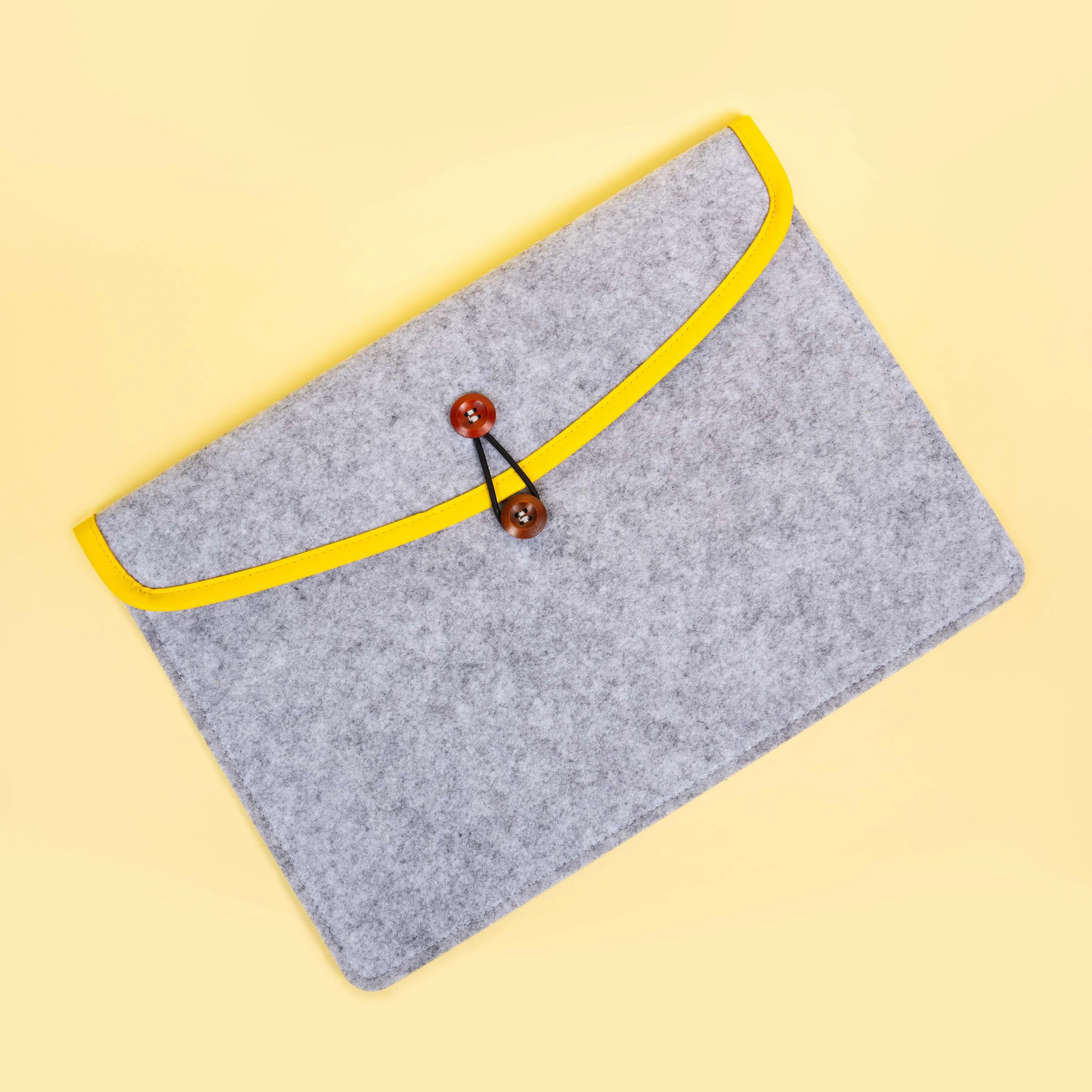 Felt Document Case / Organiser In Gray With Yellow Lining (Buy 1 Get 1 Free)