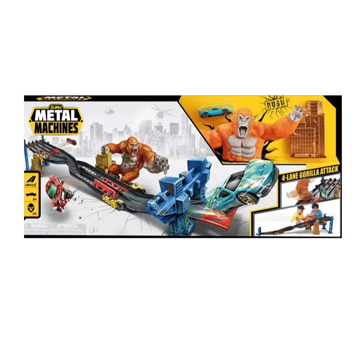 مجموعة لعب Zuru Metal Machines Series 1 L4-Lane Gorilla (4 سيارات)، كبيرة الحجم، 4 قطع، بدون بطانة داخلية، ألوان قياسية
