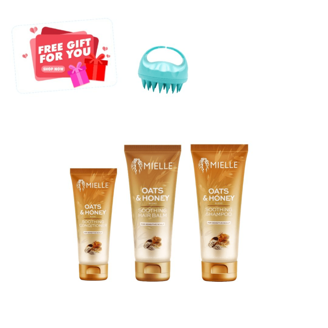 مجموعة عناية الشعر بالشوفان والعسل من Mielle مع هدية فرشاة فروة الرأس للشعر، تتضمن (شامبو، بلسم، مرهم الشعر).