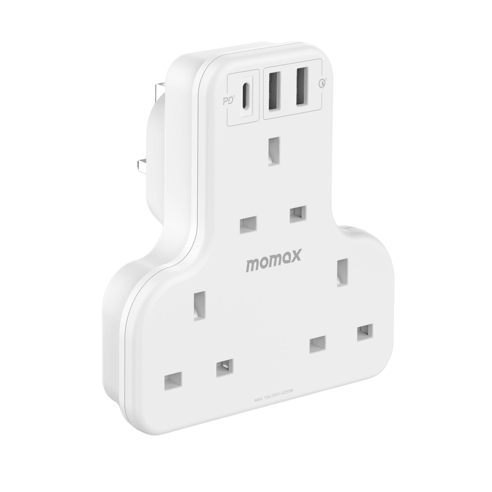 شاحن Momax Oneplug مع 3 مداخل ثلاثية و 3 مداخل Usb / فيه مدخل تايب سي Pd