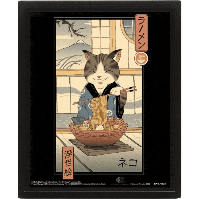 Pyramid Vincent Trinidad Neko Ramen Ukiyo-E 3D Lenticular Poster Framed