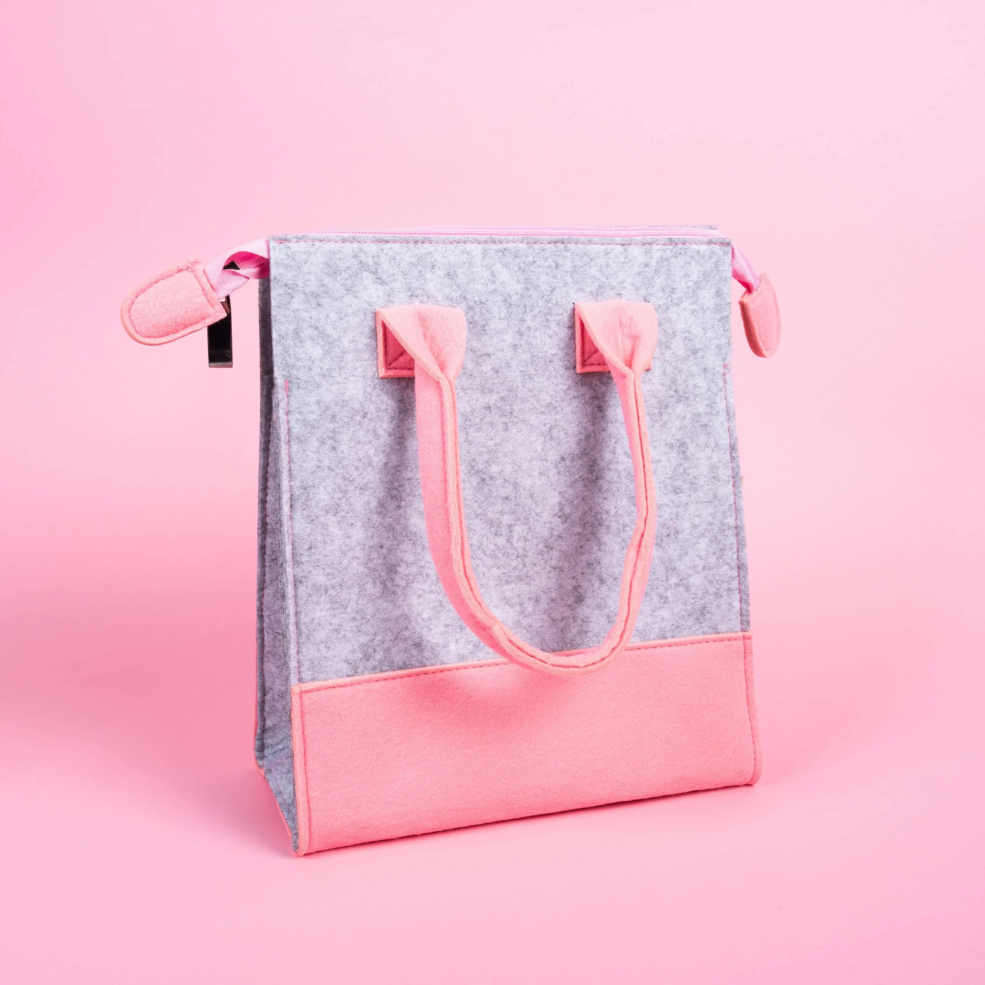 Felt Bag In Gray And Pink (Buy 1 Get 1 Free)