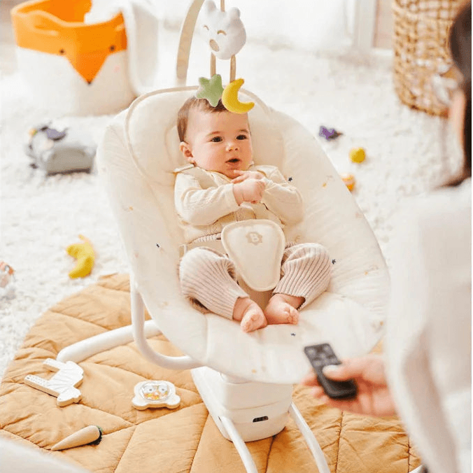 Badabulle Lateral Nursery Baby Swing with Remote Control (Cream)
