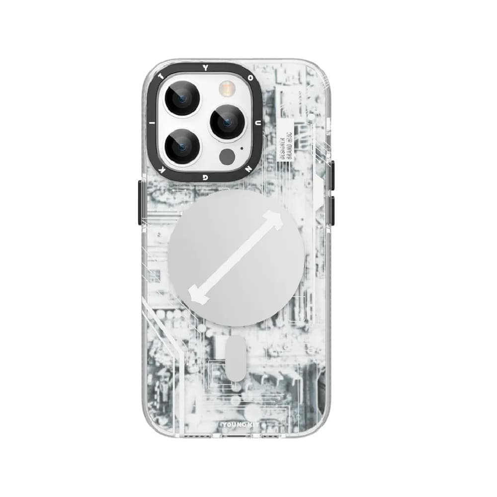 Youngkate Futuristic Circuit Magsafe Case For iPhone 15 Pro - White