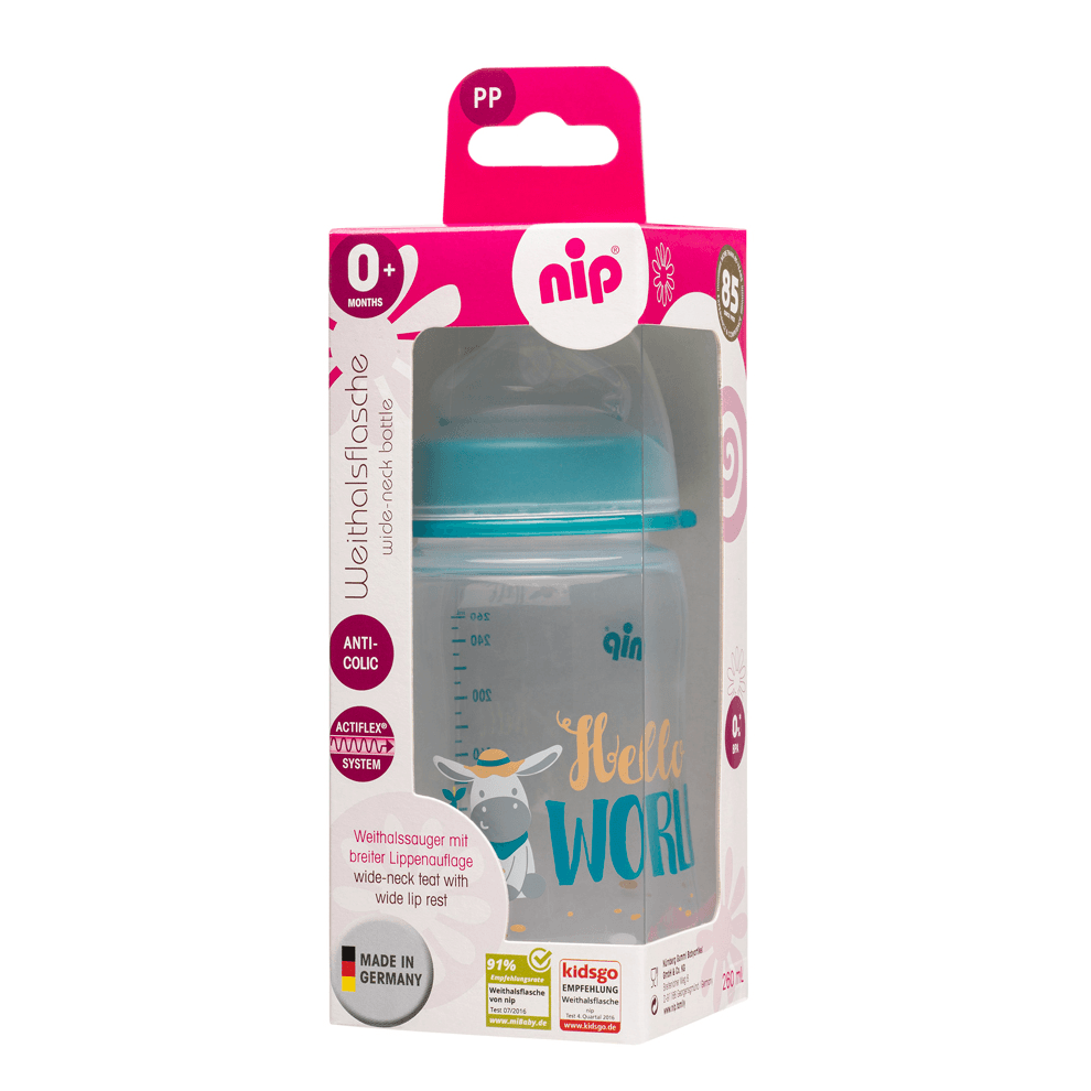Nip Wide Neck PP Bottle Silicone Round Teat (Blue) 260ml