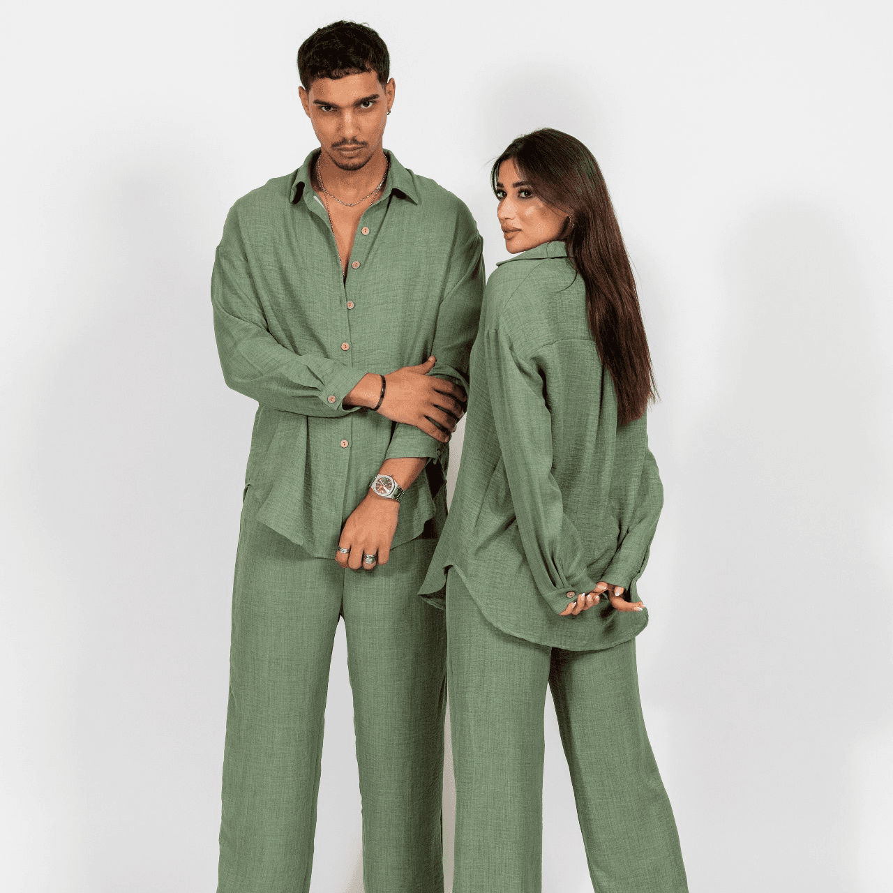 Long Sleeve Shirt + Wide Leg Pant S
