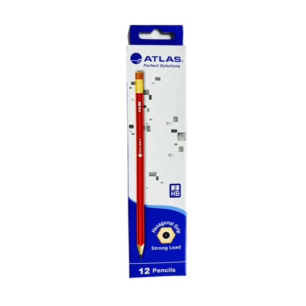 Atlas Hexagonal Grip Black Lead Hb2 Pencil With Eraser 12pcs - 11292