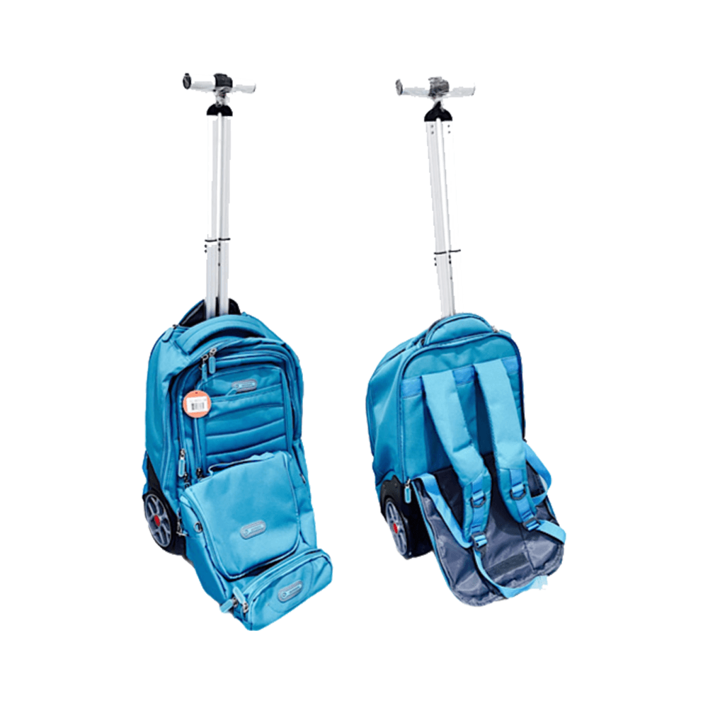 Aodasi 2 In 1 Medium Tyre School Bag 18 Inch 3 Pieces Set, Trolley With Back Pack Bag, Lunch Bag, Pencil Case, Light Blue Color - 10017