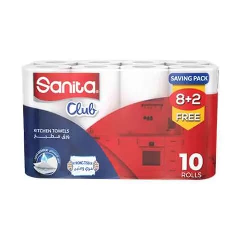 Sanita Club Kitchen Towel Super Absorbent & Strong Tissue 10 Rolls