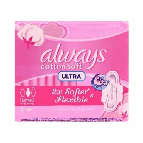 Always Ultra Thin Cotton Soft Large Sanitary Pads White 8pieces